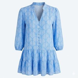 Walker & Wade Women's MEDIUM Blue White Palm Leaf Tiered Tunic Mini Dress - CJ